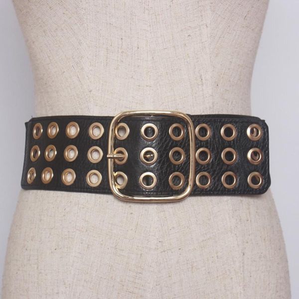 

women cummerbunds waistbands fashion elastic wide stretch belt lady gold rivet cinch dress wedding accessories gift, Black;brown