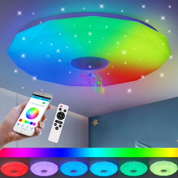 Luzes de teto inteligentes CEIL LED Sala de luz Música Bluetooth App App Quarto Lâmpada 33cm RGB Controle Remoto Colorido Luz Interior Moderna
