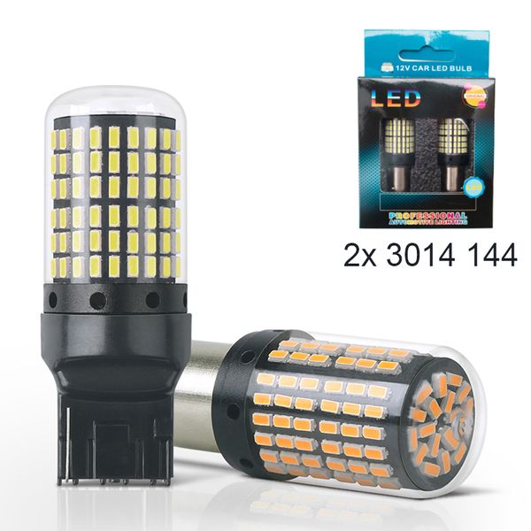 2x 3014 144 SMD Canbus S25 1156 BA15S P21W LED BAY15D BAU15S PY21W Lampada T20 LED 7440 W21W W21 / 5W Lampadine a LED per la luce del segnale di direzione