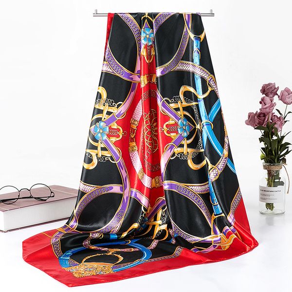 

2021 fashion autumn winter gift european and american style satin satin scarf printed silk scarf scarf 90*90, Blue;gray
