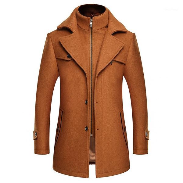 

2020 mens boutique thickening woolen coat business casual long jacket keep warm solid color zipper coat1, Tan;black