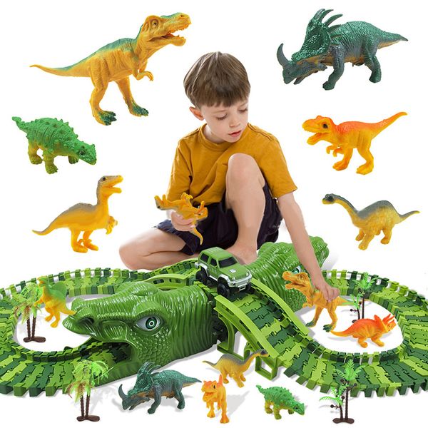 

153pcs/set children electric rail car diy changeable assembled building block tracks over dinosaur hill toy gift