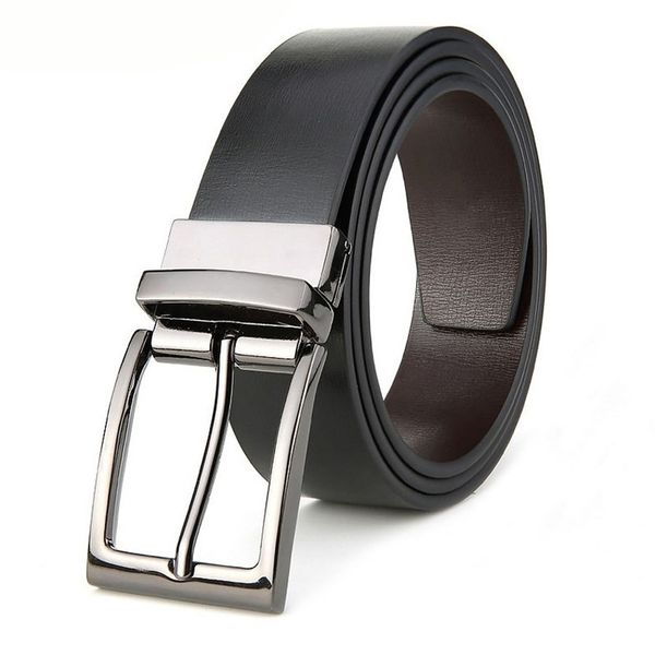 

double-sided men's genuine leather belt reversible belt for causal classic pin buckle male belt 201106, Black;brown