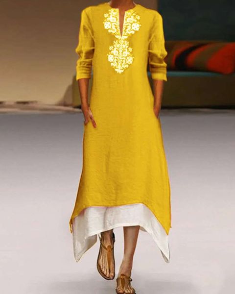 

fashion new tribal printing long 2019 cotton hemp large drs, Black;gray