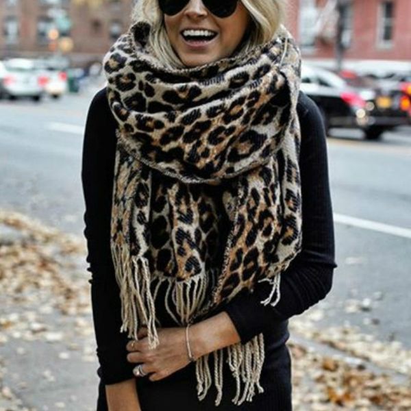 lusso- Marrone Poncho Leopard Femme Coperta invernale Sciarpa Calda morbida Cashmere Addensare Lungo Ladies Nappa Sciarpe Donna Poncho Foulard 201026