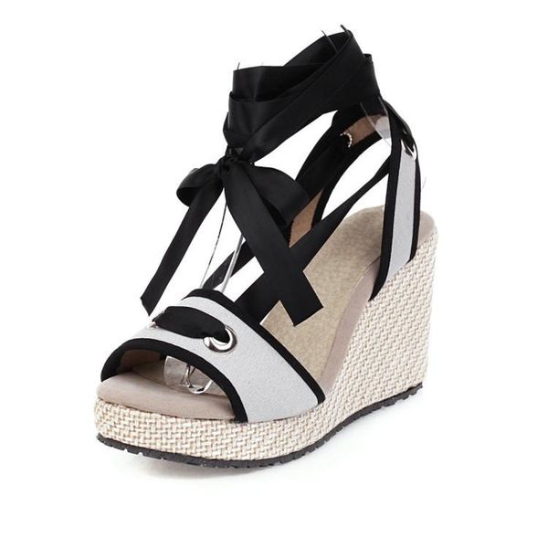 

sandal comfort female shoes for women high heel sandals strappy heels large size wedge cross-shoes slip-on loafers summer, Black