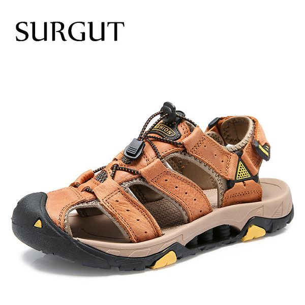 

surgut 2020 new male shoes genuine leather men sandals summer men shoes beach shoes man fashion outdoor casual sneakers size 48 t200420, Black