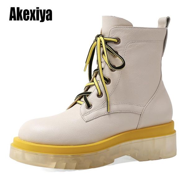 

big size genuine leather women's platfom ankle boots 2020 fashion women winter warm chunky shoes lady casual footwear u886, Black