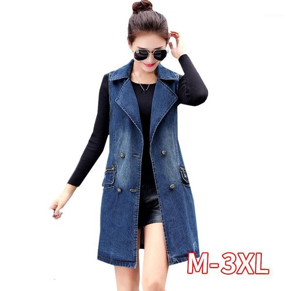 

women vest new spring autumn plus size denim female vests fashion double-breasted long sleeveless waistcoat1, Black;white
