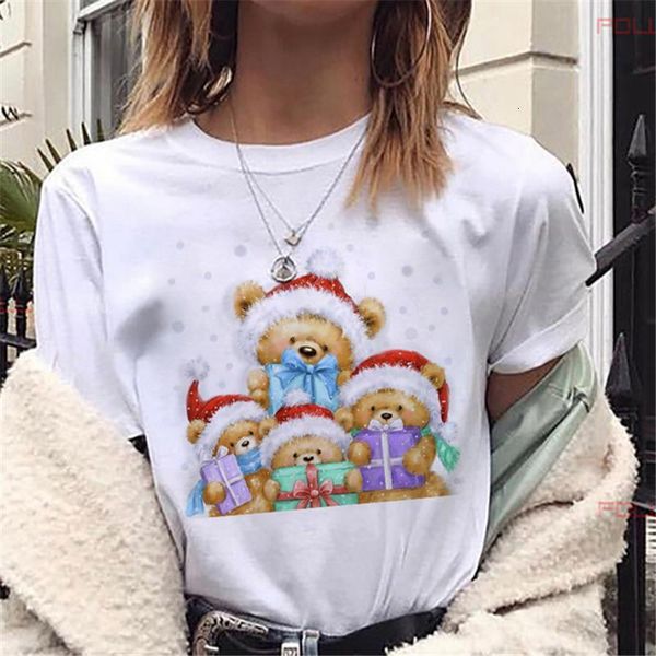 

lovely bear t shirt new women christmas printed t-shirts harajuku short sleeve t-shirt suitable all seasons clothes, White