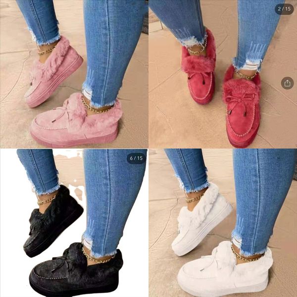 

uupp1 whoholl winter warm cotton slippers snow boots female cotton faux fur plus size velvet home indoor men's mop thick yarn plus velv, Black