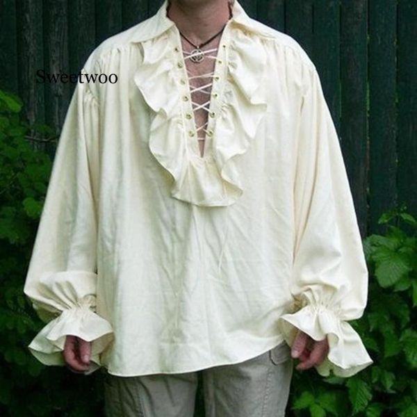

men bandage long sleeve shirt gothic man blouse plus size shirts, White;black