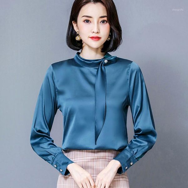 

korean fashion silk women blouses woman satin blouse shirts plus size elegant women long sleeve blouse blusas mujer de moda1, White