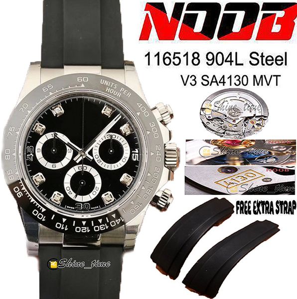 

2021 n sa4130 automatic chronograph 116518 mens watch 18k yg ceramic bezel black dial edition 904l steel case rubber strap, Slivery;brown