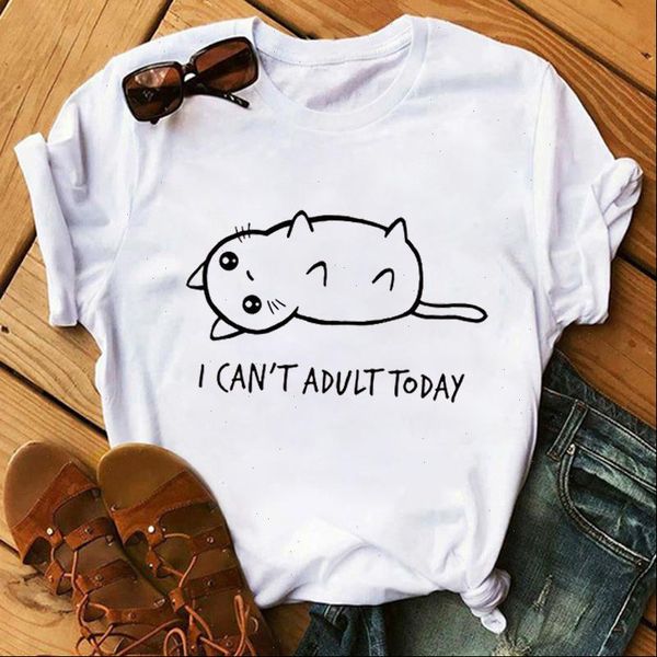 

womens cartoon cat print tshirts harajuku t shirt o neck clothing cartoon print casual short sleeve streetwear clothes, White