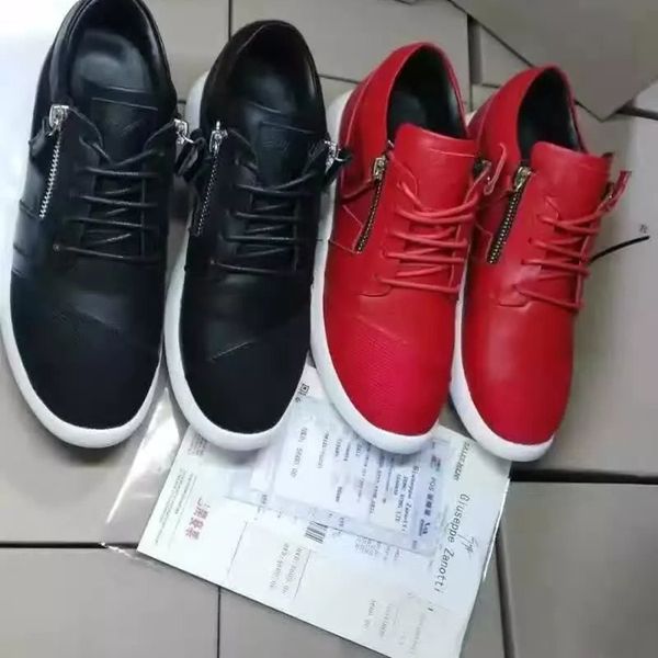 

new style men women korean leather white bottom red black upper metal side zipper warm and breathable casual shoes