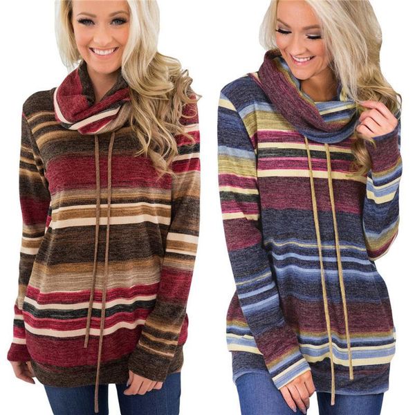 

turtleneck sweater women autumn winter long sleeve sweater 2020 striped multicolor casual pullover lace up knitted tunic, White;black