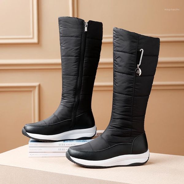 

boots winter warm women snowshoes knee high natural genuine leather snow fur leisure sports -30 degrees1, Black