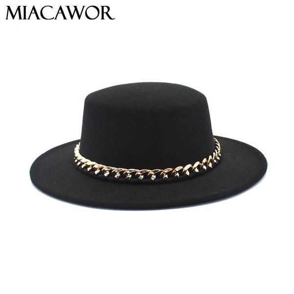 

wide brim hats miacawor classic wool fedora women solid color flat bowler hat autumn winter panama jazz cap p28, Blue;gray