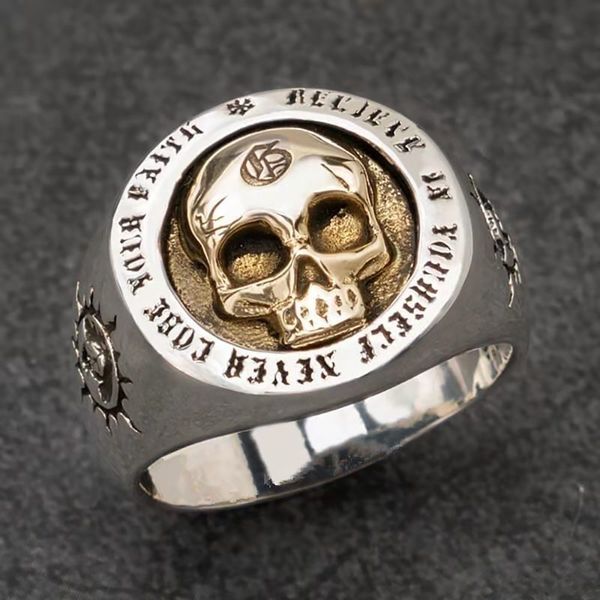 

vintage domineering rings for men trendy hip-hop skull heavy metal punk rock ring gift biker steam motorcycle jewelry, Golden;silver