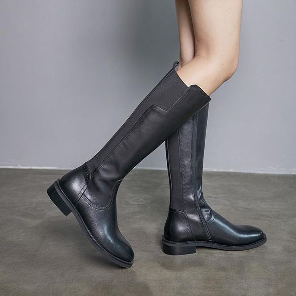 

new style knee-high boots genuine leather women boots motorcycle warm female winter black white women shoes cowhide