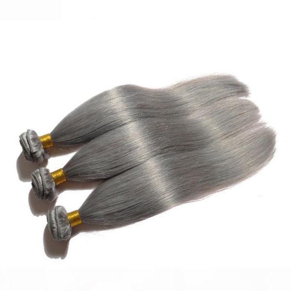 

thick end grey weave peruvian virgin human hair straight silver gray hair extensions 3 bundles soft dye silky straight cuticle aligned weft, Black