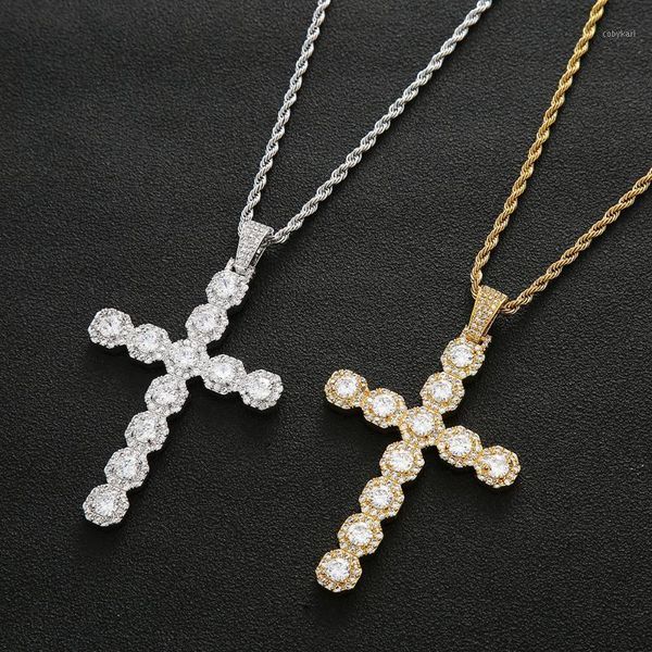 

fashion popular hip-hop micro inlaid large zircon cross pendant necklace couple necklace jewelry1, Silver