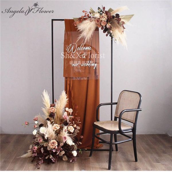 

decorative flowers & wreaths retro artificial floral rose dried plants pampas grass fan leaf wedding arch decor flower arrangement party win