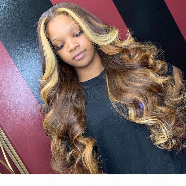 

wave highlight blonde brown 13x6 lace front human hair wig with baby hair brazilian full lace for women remy natural hairline 360 frontal, Black