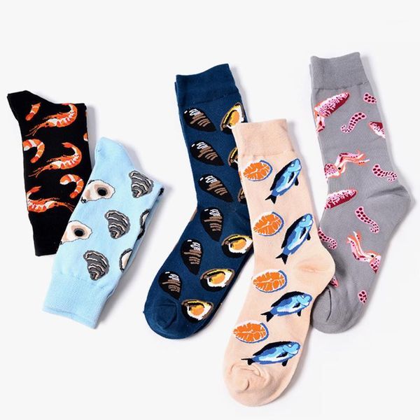

art funny socks short fish shrimp crew cotton cute happy socks womens men casual with print harajuku designer korean1, Black;white