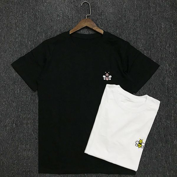 

fashion new casual mens stylist t shirt couples soft cotton short sleeves men women embroidery bee tees 2 colors, White;black