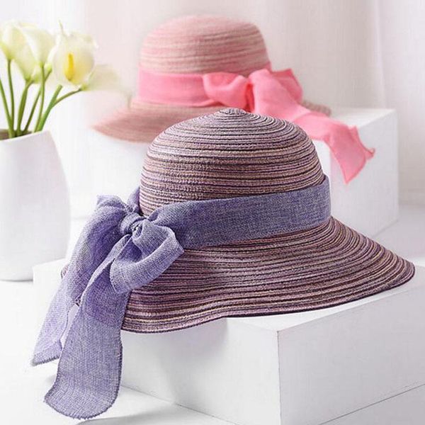 

wide brim hats fashion portable weaving straw hat women summer bucket beach anti-ultraviolet foldable sunhat, Blue;gray