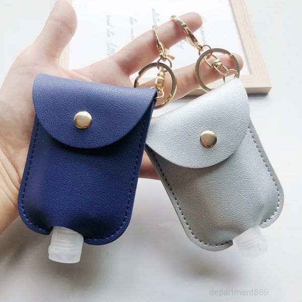 

a-a-pu leather sanitizer keychain bag with 30ml leopard hand soap bottle holder key ring pendants cover gwd1817