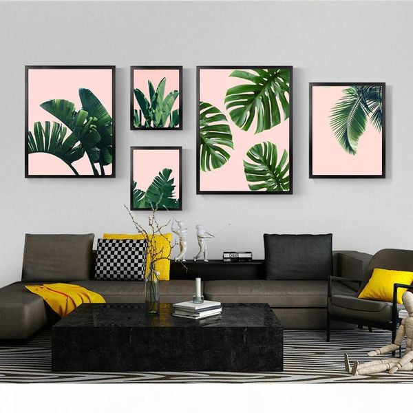 

monstera leaves wall art canvas painting green plant nordic print scandinavian wall art poster picture minimalist home decor