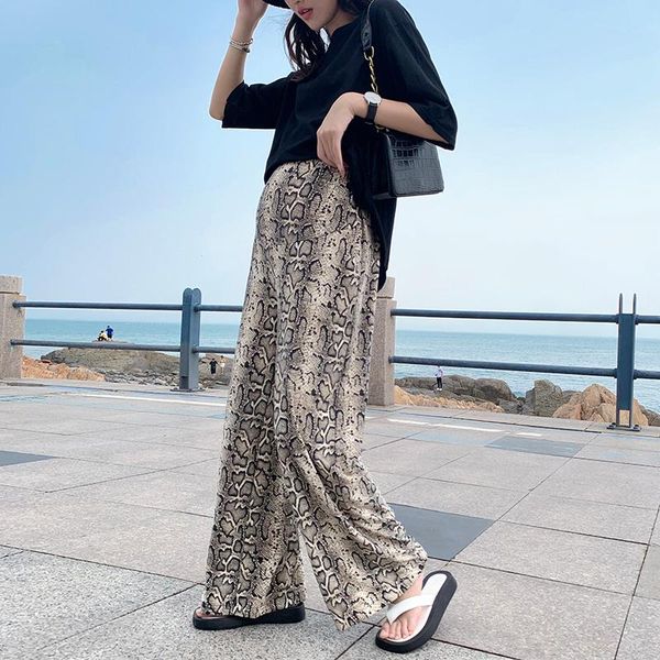 

2020 autumn pregnant woman's abdomen trousers long loose wide-legged zebra cotton pants loose maternity belly trousers casual, White