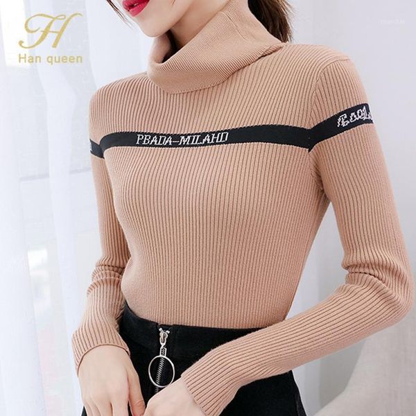 

h han queen turtleneck sweater women fashion autumn winter letter women knitted pullovers long sleeve jumper femme clothing1, White;black