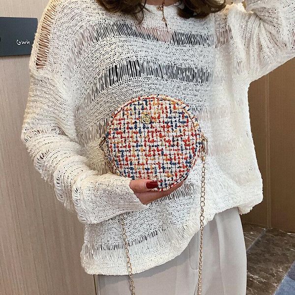

round chain handbags 2020 summer beach bag handmade shoulder bags woolen cloth weave bags women fashion small handbag
