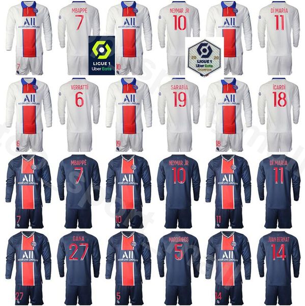 

20 21 soccer paris germain long sleeve 7 kylian mbappe jersey set 19 pablo sarabia angel di maria moise kean football shirt kits, Black