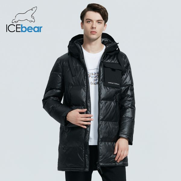 

icebear high-quality men's casual hooded jacket new winter mid-length cotton coat brand men's clothing mwd20923i 201013, Black;brown