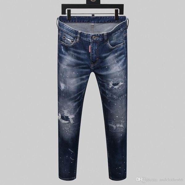 

2020 the new brand fashion european and american men's jeans are men's casual jeans motorcycle slim motorcycle jeans de designer p, Blue