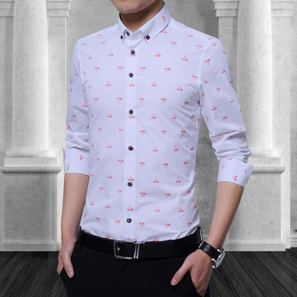 

men's casual shirts 2021 autumn fashion flower printed long sleeve men camisa male slim vintage linen shirt 5xl1, White;black