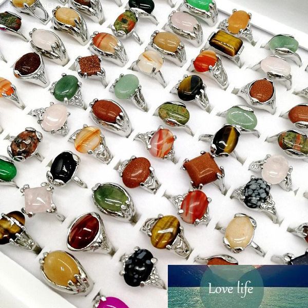 

style fashion mix 30 pieces/lot rainbow designs women's natural stone ring jewelry gift, Silver