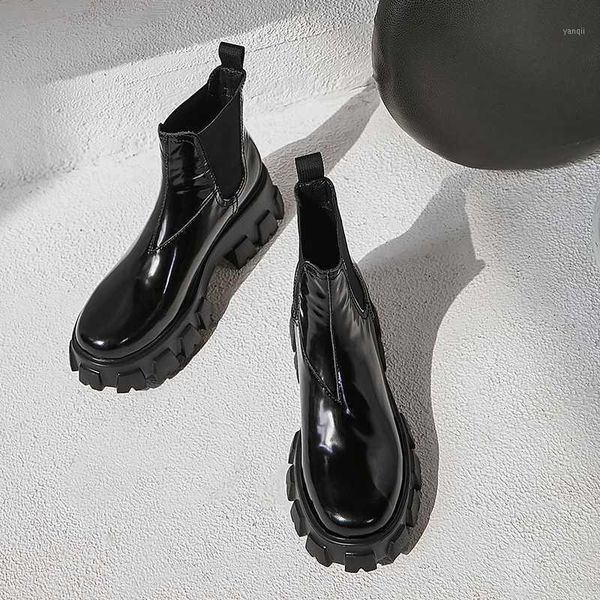

boots ankle women's winter shoes genuine leather wedges platform keep warm botas mujer1, Black