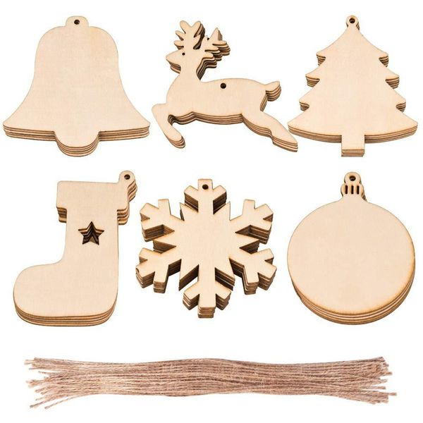 10pcs / saco de decoração da árvore de Natal cervos Natural Árvore de Natal DIY madeira Meias de madeira do Natal Ornamento de suspensão Xmas Pingente