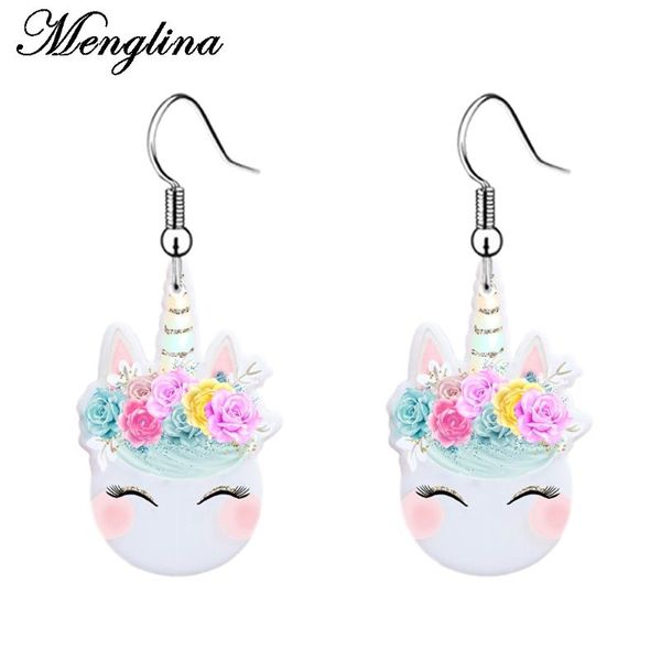 

menglina fashion cute flower horse earring jewelry kids multicolor white acrylic dangle earrings children oorbellen hangers, Silver