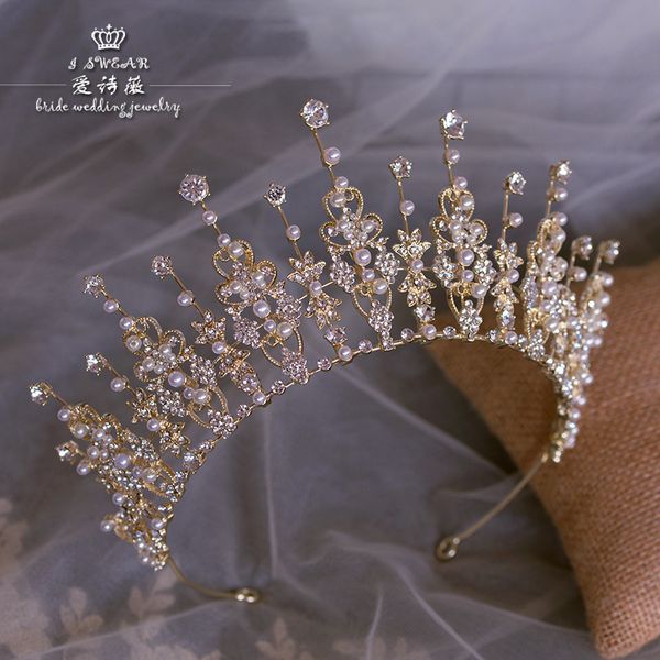 

aisiwei bride travel wedding dress queen's hair ornament diamond alloy sticky bead gift crown headdress accessories, Silver