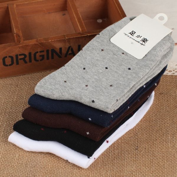 

men's autumn winter cotton dots socks medium business casual men's medium tube socks xcjsi, Black