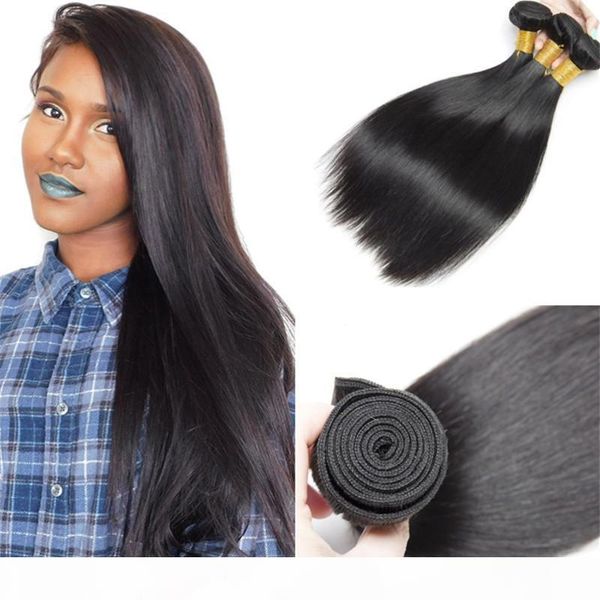 

brazilian remy human hair 3 or 4 bundles 9a grade 100 unprocessed natural color brazilian straight virgin human hair wefts extensions, Black