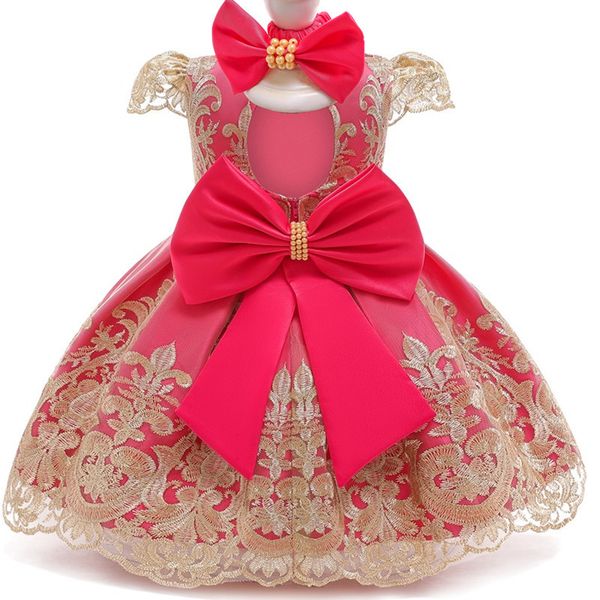 

1 birthday bow princess dress newborn christening gowns tutu party new year baby girl clothes with headband 1027, Red;yellow