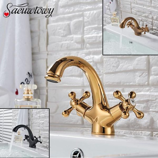 

deck installation golden basin faucet bathroom basin faucet animal shape antique and cold mixer double handle spout tap1
